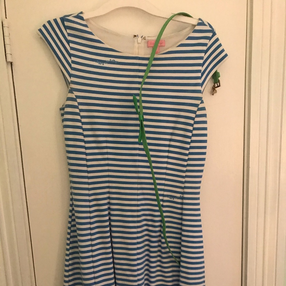 Blue and White Striped Women's Fit-and-Flare Dress